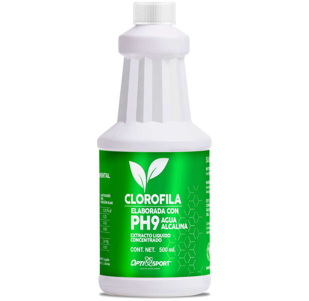 1 Clorofila Líquida Concentrada Adicionada con PH9 (Agua Alcalina) | Ligero toque sabor Menta | 500 ml de Concentrado Líquido de Clorofila