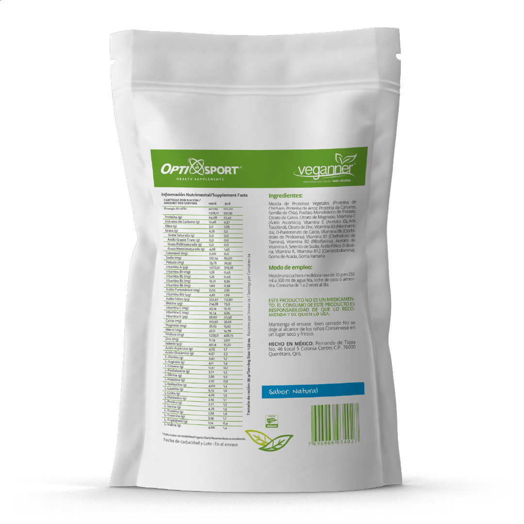 VEGANNER Proteína Vegetal Vegana 1200 grs. Sabor Natural