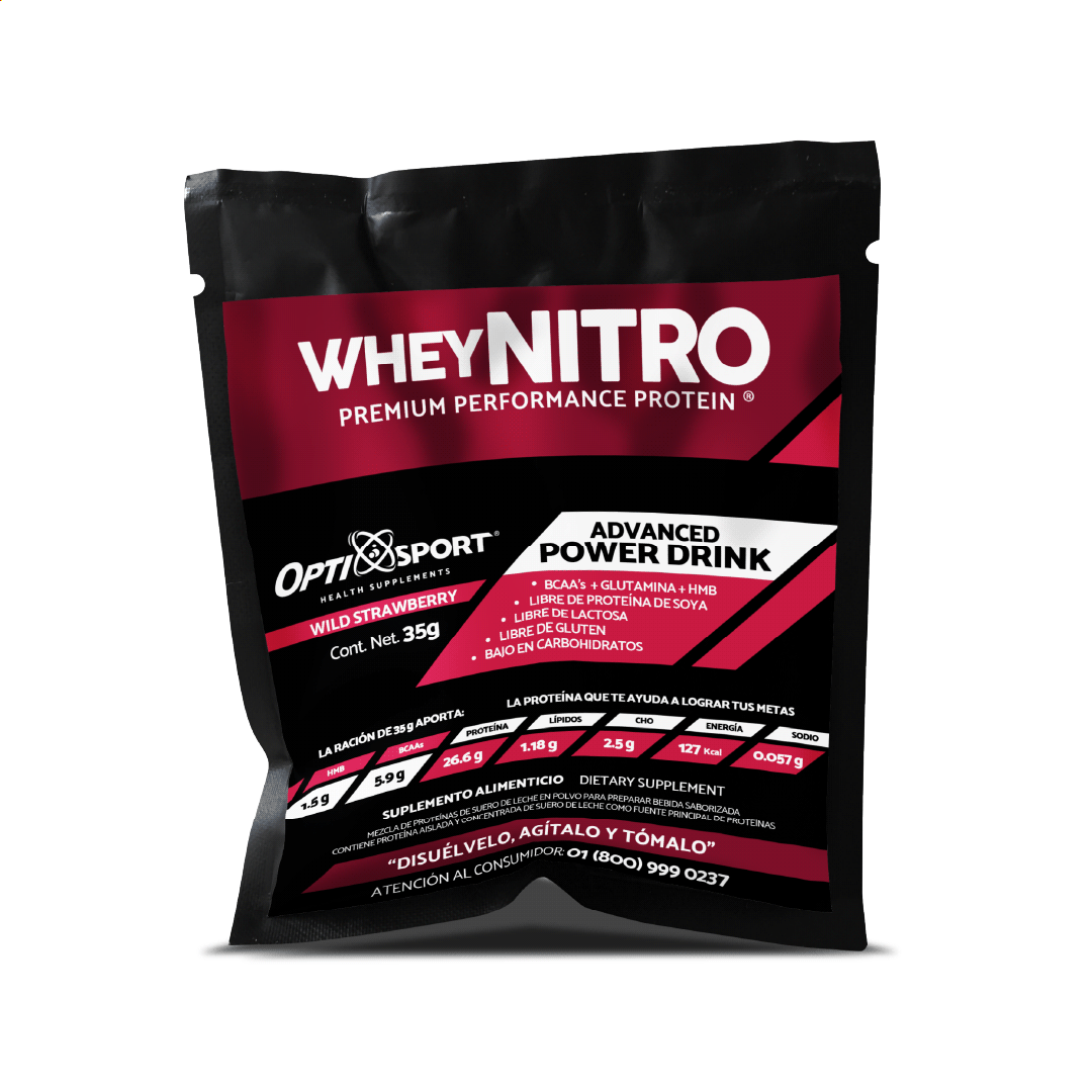 WHEYNITRO Proteína de Suero + HMB + BCAAs | 12 sobres de 35g | Sabor Fresa