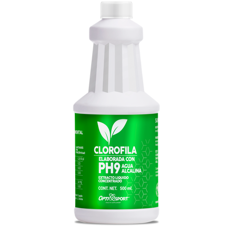 6 Clorofilas Líquidas Concentradas Adicionadas con PH9 (Agua Alcalina) | Ligero toque sabor Menta | 500 ml de Concentrado Líquido de Clorofila