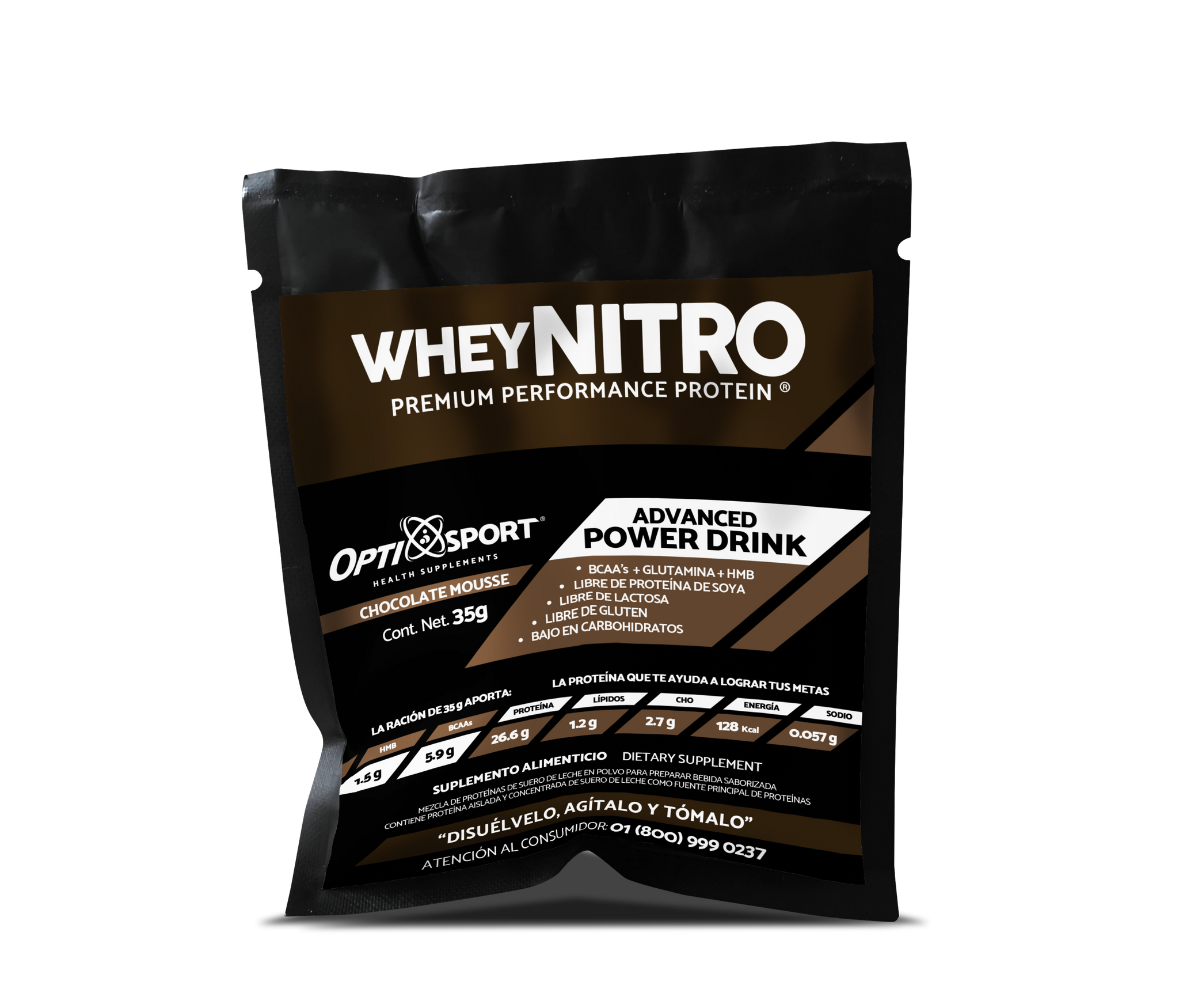 12 Sobres WheyNITRO Chocolate Proteína Suero De Leche Con Hmb (35 g)