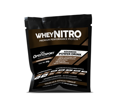 12 Sobres WheyNITRO Chocolate Proteína Suero De Leche Con Hmb (35 g)