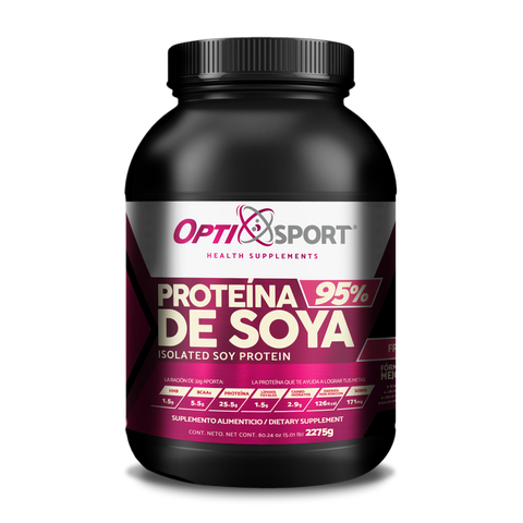 SOYA95 OptiSport Proteína de Soya +HMB + BCAAs, que NO Inflama, 25.5 g de proteína por servicio, 39 servicios | Sabor Fresa | Bote con 1250 gr | Suplemento en Polvo | Proteína de Soya