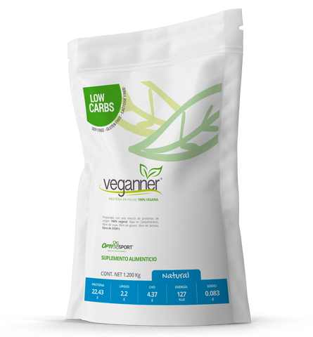 VEGANNER Proteína Vegetal (Vegana) Libre de OGMs, que NO Inflama, 22.4 g de proteína por servicio, 34 servicios | Sabor Natural | Bolsa con 1200 gr | Suplemento en Polvo | Proteína Vegana