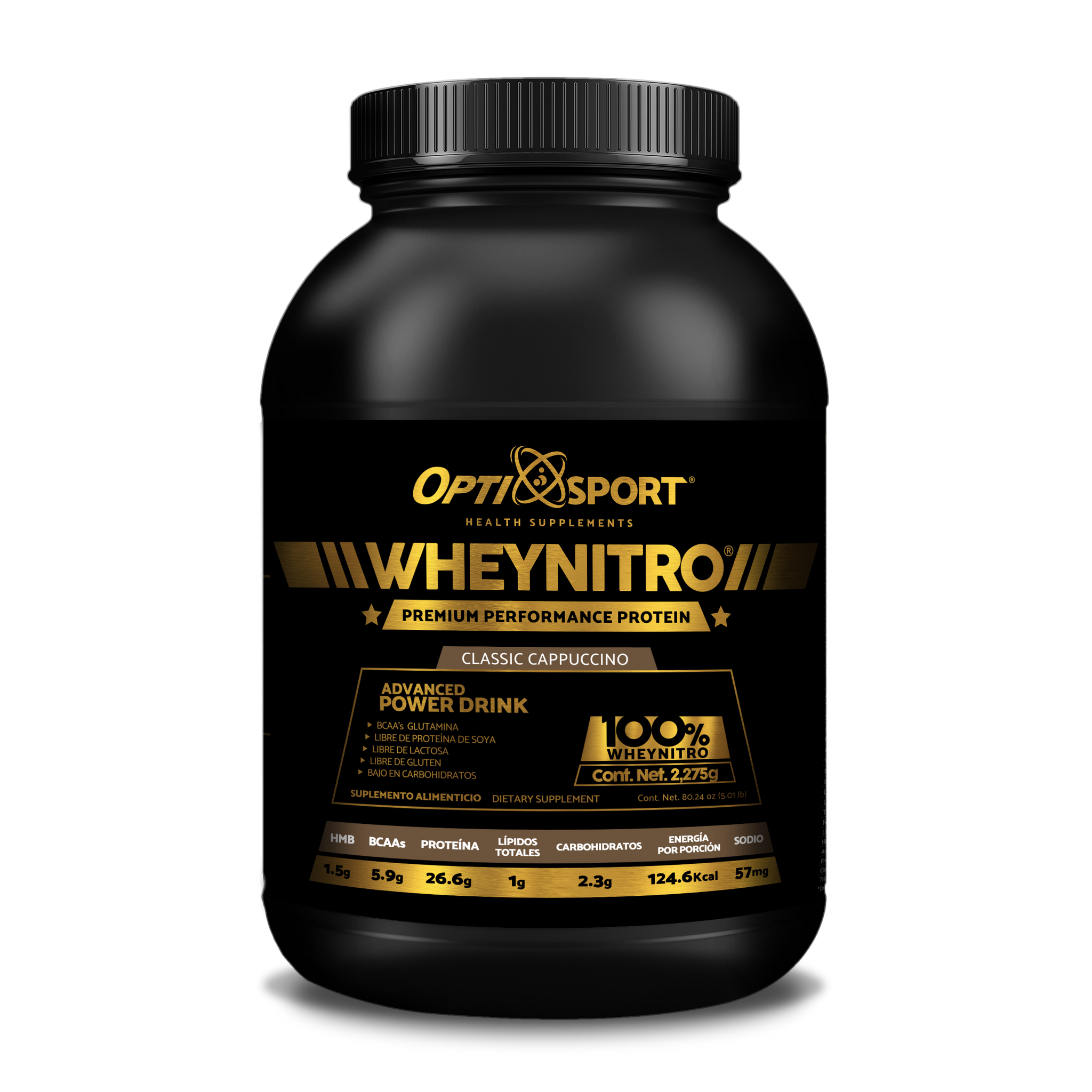 WHEYNITRO Proteína de Suero de Leche Micro filtrada +HMB + BCAAs, que NO Inflama, 26.6 g de proteína por servicio | 65 servicios Bote 2275 grs | Sabor Capuchino | Suplemento en Polvo | Whey Protein