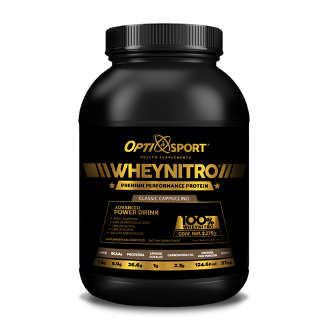 WHEYNITRO Proteína de Suero de Leche Micro filtrada +HMB + BCAAs, que NO Inflama, 26.6 g de proteína por servicio | 65 servicios Bote 2275 grs | Sabor Capuchino | Suplemento en Polvo | Whey Protein