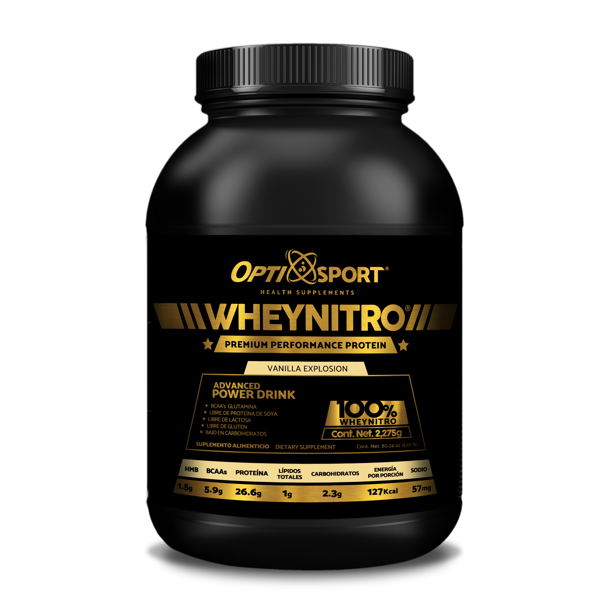 WHEYNITRO Proteína de Suero de Leche Micro filtrada +HMB + BCAAs, que NO Inflama, 26.6 g de proteína por servicio | 65 servicios Bote 2275 grs | Sabor Vainilla | Suplemento en Polvo | Whey Protein